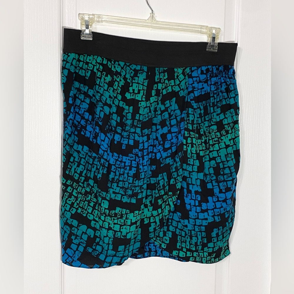 Y2K Mossimo Geometric Patterned Faux Wrap Skirt Blue Green Black XL